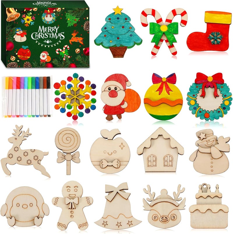 Worgree Christmas Crafts for Kids, 36pcs DIY Wooden Magnets Art Craft Supplies Painting Kit for Boys Girls Ages 4-8 8-12 Xmas Stocking Stuffers Toys Party Favors Gifts Goodie Bag Fillers Holiday Decor - Image 1